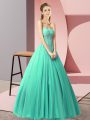 Customized Turquoise Sleeveless Floor Length Beading Lace Up Party Dresses
