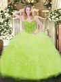 Yellow Green Sleeveless Floor Length Ruffles Lace Up Quinceanera Gown