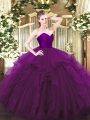 Custom Made Purple Ball Gowns Sweetheart Sleeveless Tulle Floor Length Zipper Ruffles Quinceanera Dresses