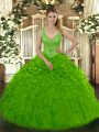 Most Popular Beading and Ruffles Quinceanera Dresses Green Zipper Sleeveless Floor Length