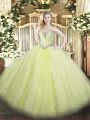 Latest Yellow Green Sleeveless Beading Floor Length Sweet 16 Dresses