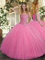 Luxurious Rose Pink Sweetheart Lace Up Beading Vestidos de Quinceanera Sleeveless