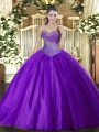 Eggplant Purple Sweetheart Neckline Beading Quinceanera Gown Sleeveless Lace Up