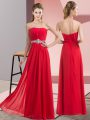 Sleeveless Chiffon Floor Length Lace Up Party Dresses in Red with Beading