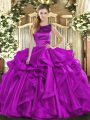 Best Scoop Sleeveless Quinceanera Dresses Floor Length Ruffles Purple Organza