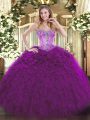 Discount Beading and Ruffles Sweet 16 Dresses Eggplant Purple Lace Up Sleeveless Floor Length