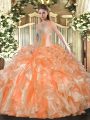 Amazing Orange Sweetheart Lace Up Beading and Ruffles Ball Gown Prom Dress Sleeveless