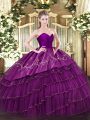 Traditional Embroidery and Ruffled Layers Sweet 16 Quinceanera Dress Eggplant Purple Zipper Sleeveless Floor Length