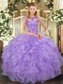 On Sale Cap Sleeves Beading and Appliques and Ruffles Lace Up Quinceanera Gown