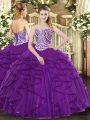 Discount Ball Gowns Quinceanera Gown Purple Sweetheart Tulle Sleeveless Floor Length Lace Up
