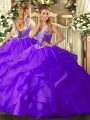 Floor Length Purple 15 Quinceanera Dress Straps Sleeveless Lace Up