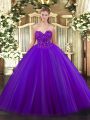 Sleeveless Tulle Floor Length Lace Up Quinceanera Dresses in Purple with Beading
