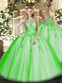 Artistic Floor Length Quince Ball Gowns Tulle Sleeveless Lace and Appliques
