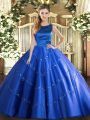Beauteous Tulle Scoop Sleeveless Lace Up Appliques Quinceanera Dress in Blue