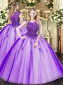 Super Purple Tulle Zipper Scoop Sleeveless Floor Length Sweet 16 Quinceanera Dress Beading