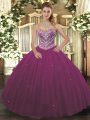 Burgundy Sleeveless Beading Floor Length Quinceanera Gowns