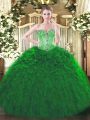 Dark Green Sweetheart Neckline Beading and Ruffles Ball Gown Prom Dress Sleeveless Lace Up