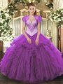 Fabulous Sweetheart Sleeveless Lace Up 15 Quinceanera Dress Eggplant Purple Tulle