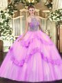 Sleeveless Lace Up Floor Length Beading and Appliques Quinceanera Gown