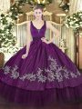 Free and Easy Purple Ball Gowns Organza and Taffeta Straps Sleeveless Beading and Embroidery Floor Length Zipper Quinceanera Dress