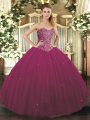 Fuchsia Quinceanera Gowns Military Ball and Sweet 16 and Quinceanera with Beading Sweetheart Sleeveless Lace Up