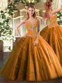 Fancy Sweetheart Sleeveless Lace Up Sweet 16 Quinceanera Dress Orange Tulle