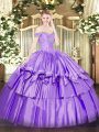 Classical Lavender Ball Gowns Organza and Taffeta Off The Shoulder Sleeveless Beading and Ruffled Layers Floor Length Lace Up 15 Quinceanera Dress