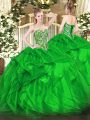 Green Lace Up Quinceanera Dresses Beading and Ruffles Sleeveless Floor Length