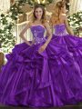 Ball Gowns Quinceanera Dresses Purple Strapless Organza Sleeveless Floor Length Lace Up