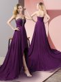Purple Empire Beading Party Dress Zipper Chiffon Sleeveless High Low