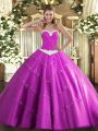 Graceful Sweetheart Sleeveless Lace Up Quinceanera Dresses Fuchsia Tulle