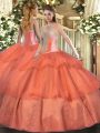 Tulle Sleeveless Floor Length 15th Birthday Dress and Beading and Ruffled Layers