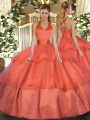 Floor Length Lace Up Vestidos de Quinceanera Orange Red for Military Ball and Sweet 16 and Quinceanera with Ruffled Layers