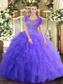 Perfect Floor Length Lavender Quinceanera Gown Scoop Sleeveless Clasp Handle