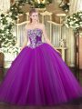 Purple Strapless Lace Up Beading Quinceanera Dresses Sleeveless