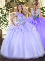 Organza Scoop Sleeveless Zipper Beading 15th Birthday Dress in Lavender