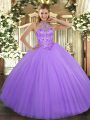 Exceptional Lavender Lace Up Sweet 16 Dresses Beading Sleeveless Floor Length