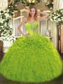 Sweetheart Sleeveless Organza Quince Ball Gowns Beading and Ruffles Lace Up