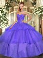 Custom Fit Lavender Ball Gowns Sweetheart Sleeveless Tulle Floor Length Lace Up Beading and Ruffled Layers Quinceanera Gowns