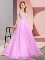 Elegant Lilac Tulle Zipper Custom Made Sleeveless Floor Length Lace