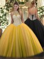 Sexy Gold Sleeveless Tulle Lace Up 15 Quinceanera Dress for Military Ball and Sweet 16 and Quinceanera