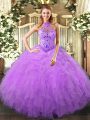 Inexpensive Ball Gowns Quinceanera Dresses Lavender Halter Top Organza Sleeveless Floor Length Lace Up