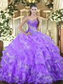 Dramatic Beading and Ruffled Layers Sweet 16 Dresses Lavender Lace Up Sleeveless Floor Length