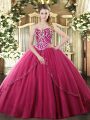 Great Sleeveless Brush Train Lace Up Beading Quinceanera Dress