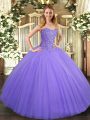 Sleeveless Floor Length Beading Lace Up Sweet 16 Dresses with Lavender