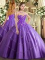 Best Selling Lavender Ball Gowns Appliques and Embroidery Ball Gown Prom Dress Lace Up Tulle Sleeveless Floor Length