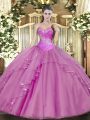 Lilac Lace Up Quinceanera Dress Beading Sleeveless Floor Length