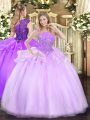 Sexy Sleeveless Floor Length Beading Zipper Quinceanera Gowns with Lilac