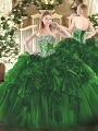 Super Dark Green Organza Lace Up Sweet 16 Dress Sleeveless Floor Length Beading and Ruffles