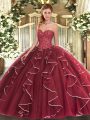 Most Popular Beading and Ruffles Vestidos de Quinceanera Burgundy Lace Up Sleeveless Floor Length